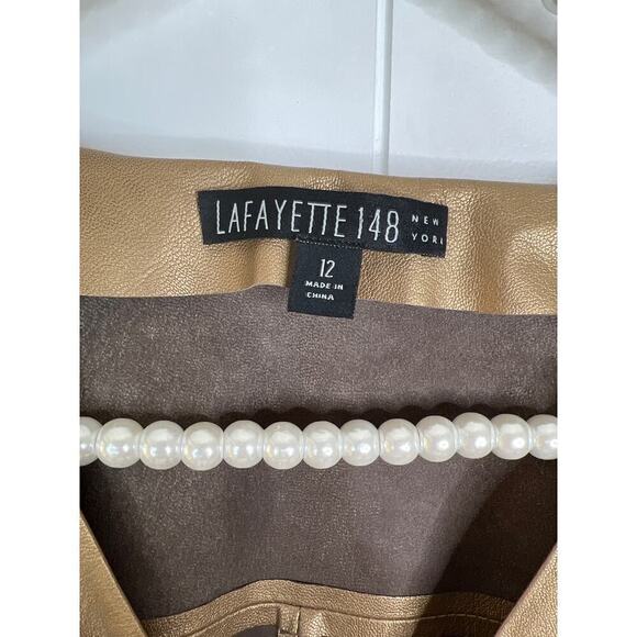 Lafayette 148 New York Lightweight 100% Leather Gold/Bronze Jacket Size 12 - Picture 4 of 8